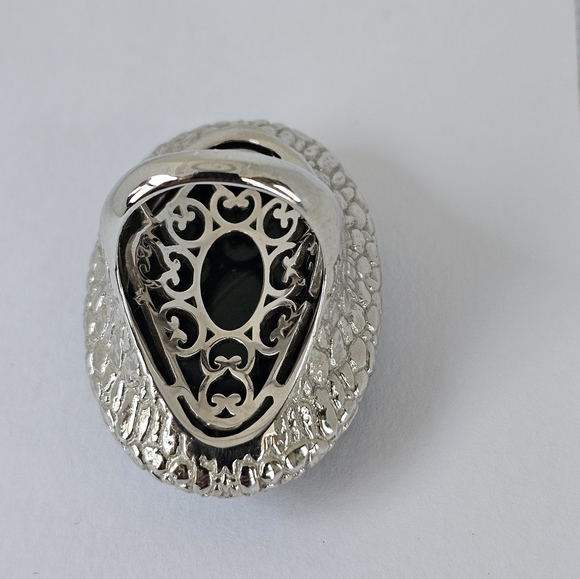 Genuine Malachite Faceted Colleen Lopez Ring Platinum & Sterling Silver Sz 6! - Picture 6 of 8